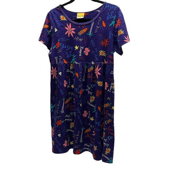 Vintage Down Under Palm Tree Midi Dress Women's Size Small Purple Tropical Print - Picture 2 of 8